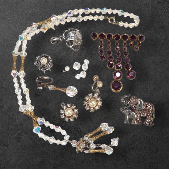 Vintage Jewelry Lot for Repair or Crafts Broken Single Earrings Brooches Crystal - Picture 1 of 8